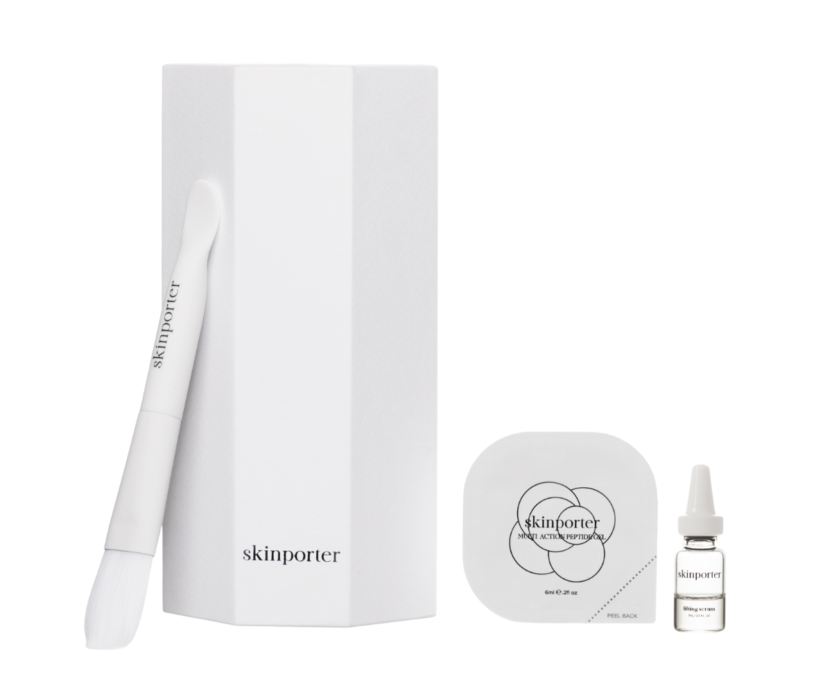 SKINPORTER Skinporter Starter O₂ Peptide Facial with skincare serum and applicator brush on a white background