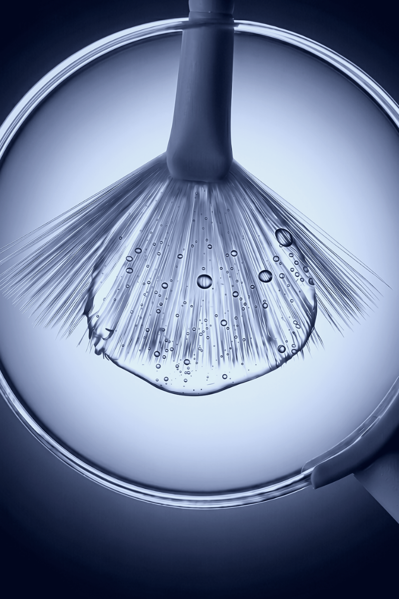 Close-up of peptide molecules in a scientific laboratory setting — skinporter peptide facial skincare science