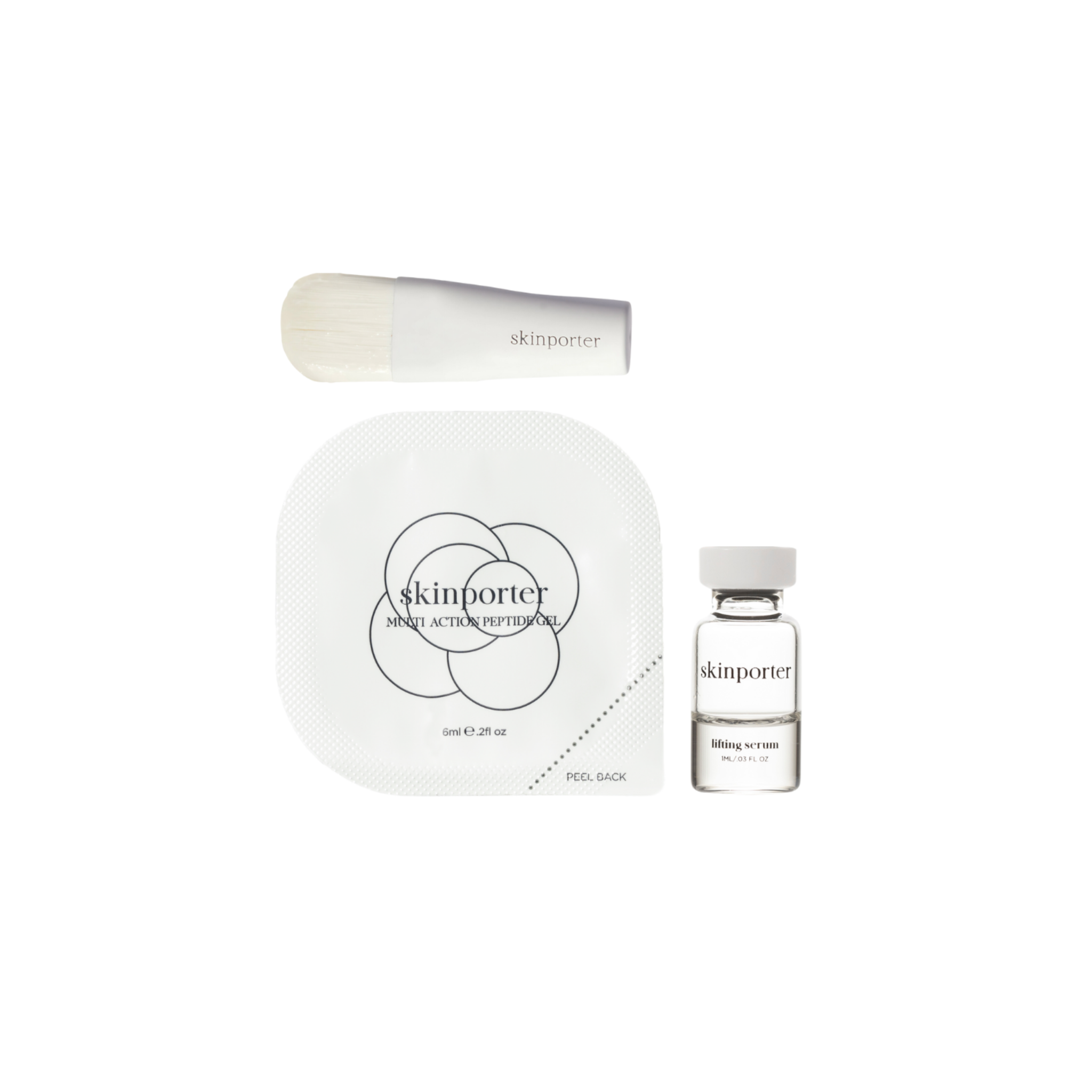 SKINPORTER O₂ Peptide Facial in travel packaging with a sleek design, showcasing the product's label and contents.